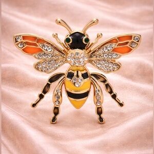 Orange Bee Gold Crystal Brooch